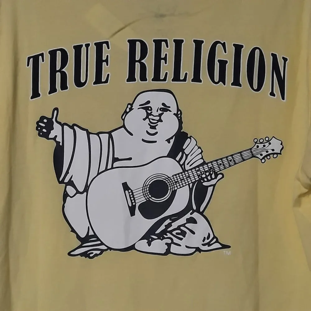 True‎ Religion Mens Yellow Buddha Guitar Graphic T-Shirt Medium World Tour Logo